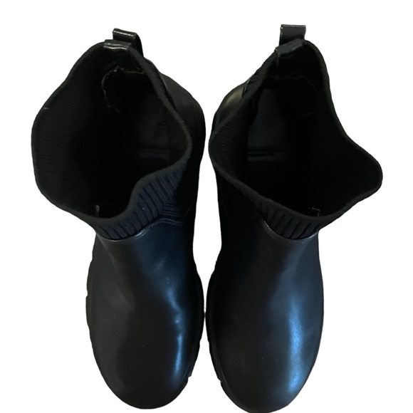 New lug sole block heel Chelsea combat boots black faux leather rubber elastic - Picture 7 of 11